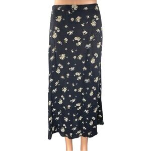 Reformation Bea Black Floral High Waist Zip Midi Straight A-line Skirt Size 2
